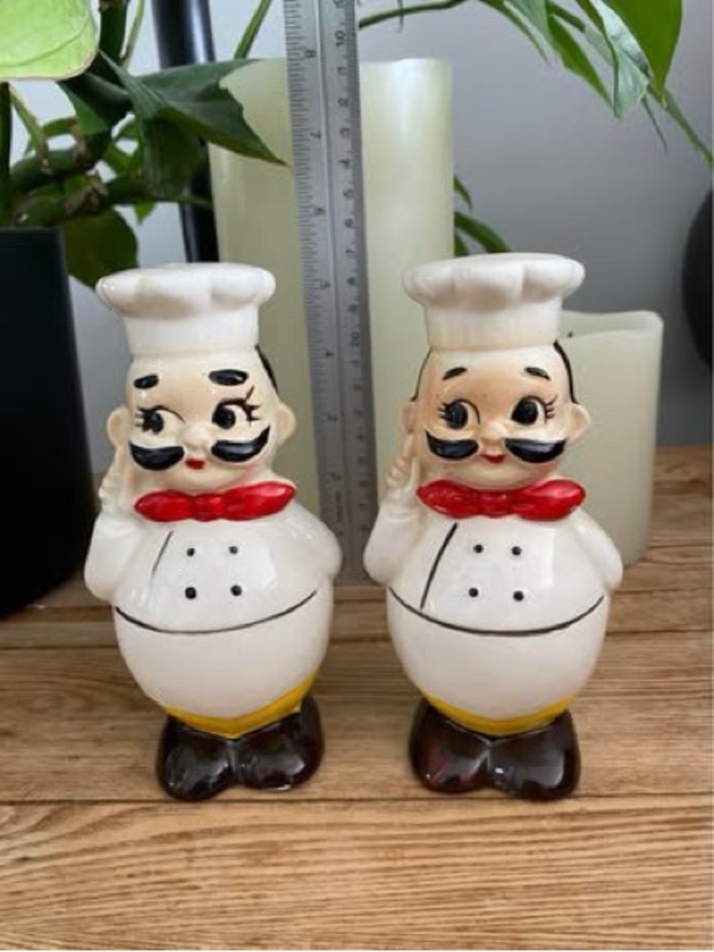 Vintage Ceramic Chef Salt and Pepper Shakers Set Japan BCM Belgo Canadian Mfg